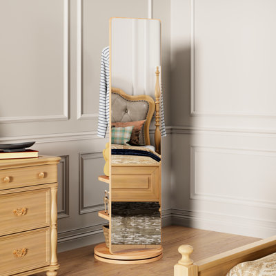Miroir pivotant sur 360 ° en bois massif avec cintre et porte-manteau, idéal pour les crochets de couloir
