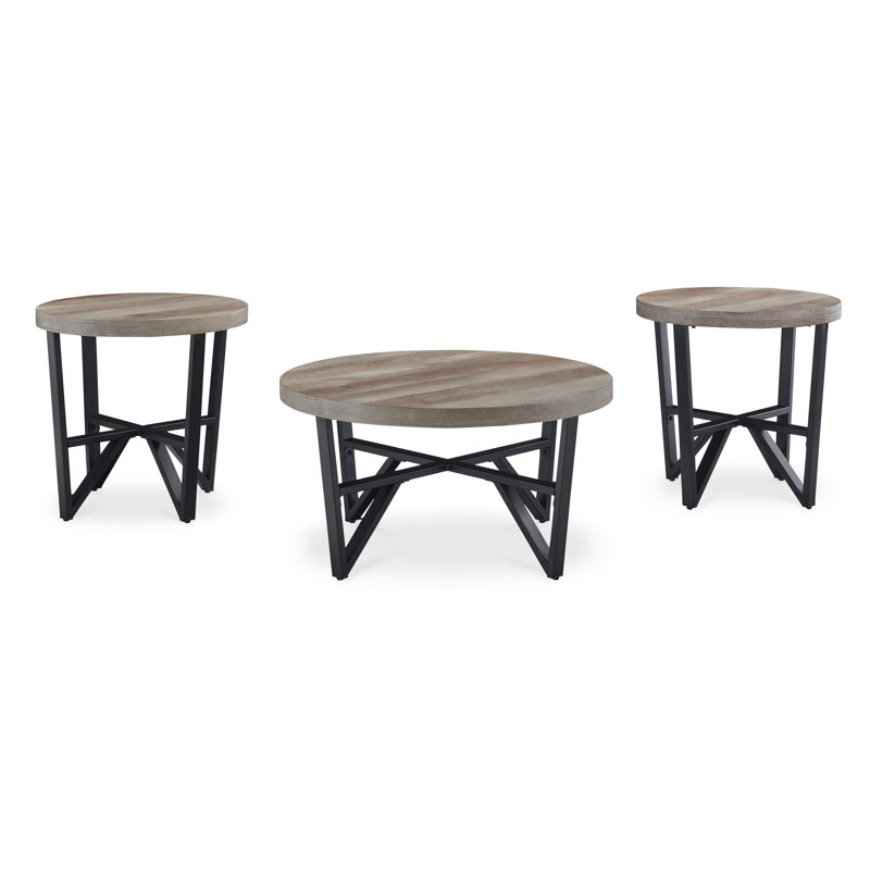 Deanlee Round Black and Brown Metal Frame Table Set