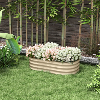Ensemble de jardin surélevé galvanisé 3,4 pi x 2 pi x 1 pi, lit en métal avec bordure, conçu pour les fleurs, les herbes et les légumes, lit surélevé crème fortifiant 3,4 pi x 2 pi 1 po, fleur d'extérieur, bac à légumes, crème,