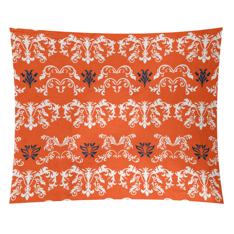 Tapisserie baroque en microfibre de football Denver, H 88 po x l 104 po, Orange / blanc / noir