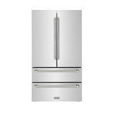 ZLINE Autograph 36 in. Counter-Depth Refrigerator in Stainless Steel and Nickel Helix Handles