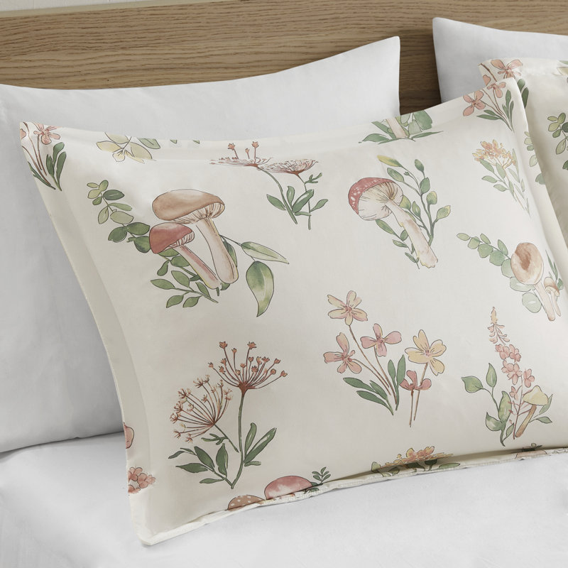 Twin Green Microfiber Mushroom Garden Comforter Set