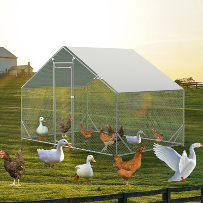 Grande cage de poulailler en métal, cage de poulailler en fil de fer galvanisé avec couvercle imperméable et anti-ultraviolet