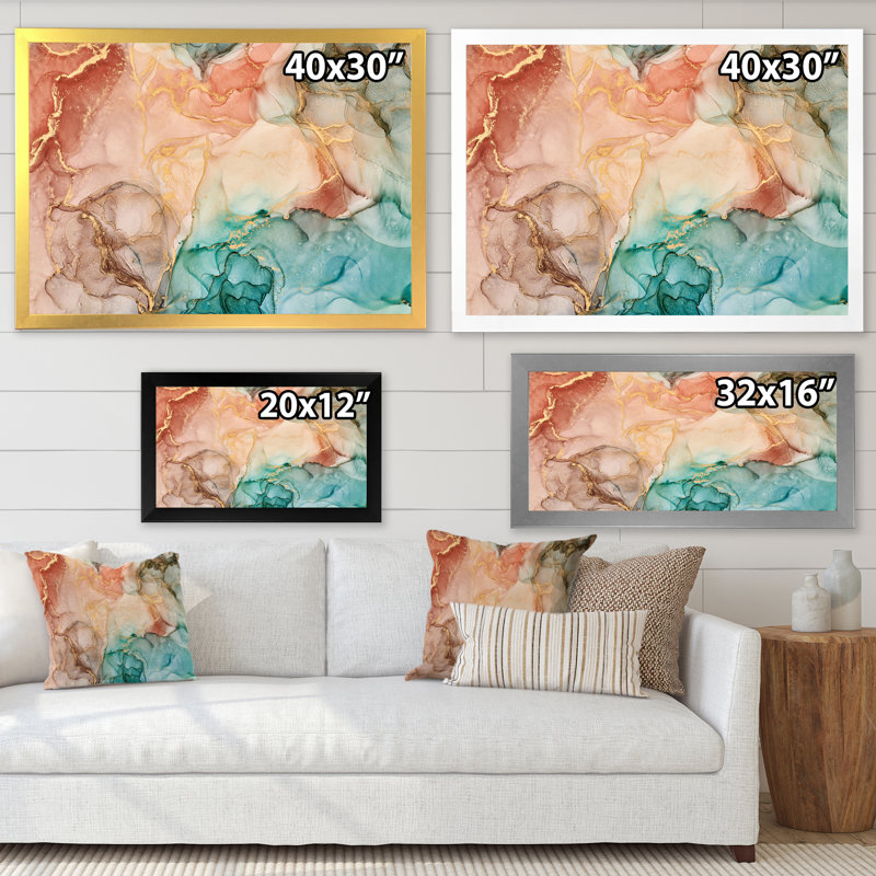 «Brown Luxury Abstract Fluid II», peinture sur toile, H 30 po x l 40 po x P 1,5 po, Encadrement doré
