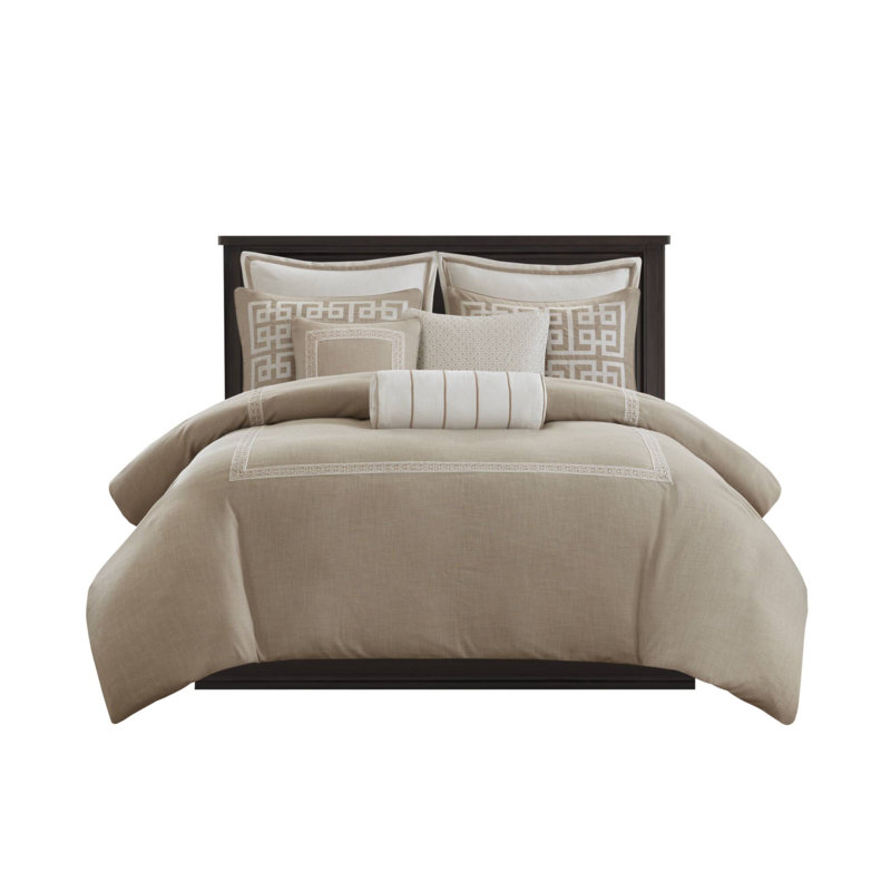 8- Piece Queen Comforter Set, Tan, Queen Comforter + 7 Additional Pieces