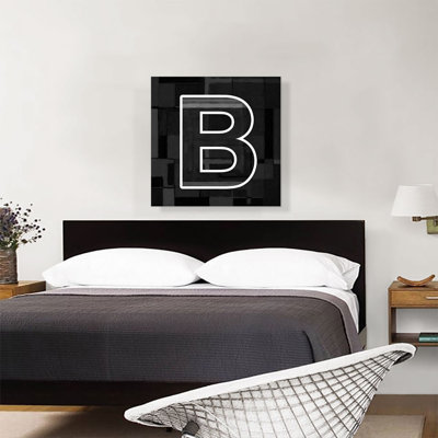 Art moderne noir et blanc, lettre B - reproduction d'art textuel sur toile tendue