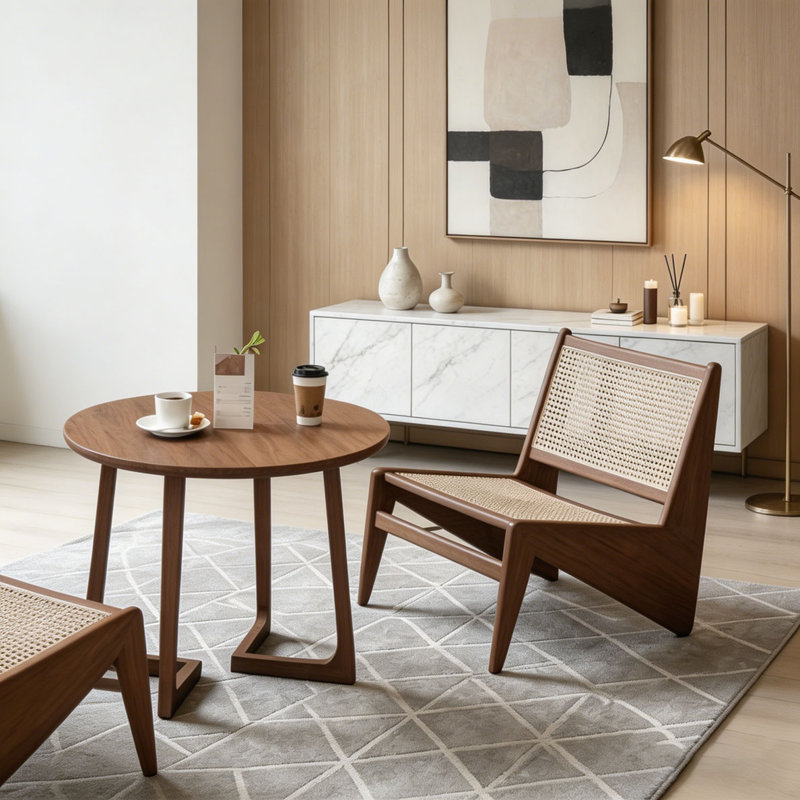 Chaise d'appoint moderne Mid-Century, chaise longue en rotin