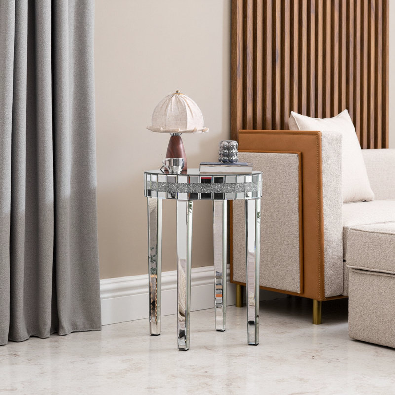Table de petit-déjeuner à miroir rond Artisanal, Argent argent