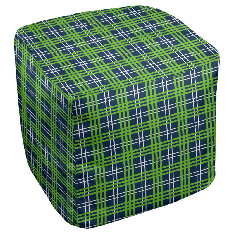 Pouf à carreaux carré Seattle, H 13 po x l 13 po x P 13 po, Mélange de polyester bleu marine collège / blanc