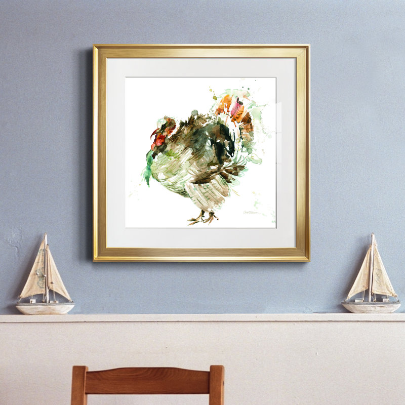 Récolte de dindes - peinture encadrée, H 17,5 po x l 17,5 po x P 1,5 po, Cadre doré