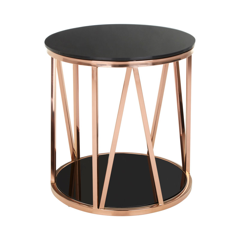 Bergsteinn Glass Top End Table, Gold/Black