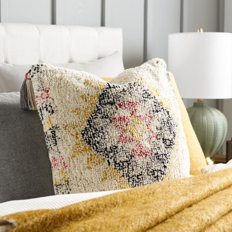 Tassels Cotton Throw Pillow, 22" x 22"