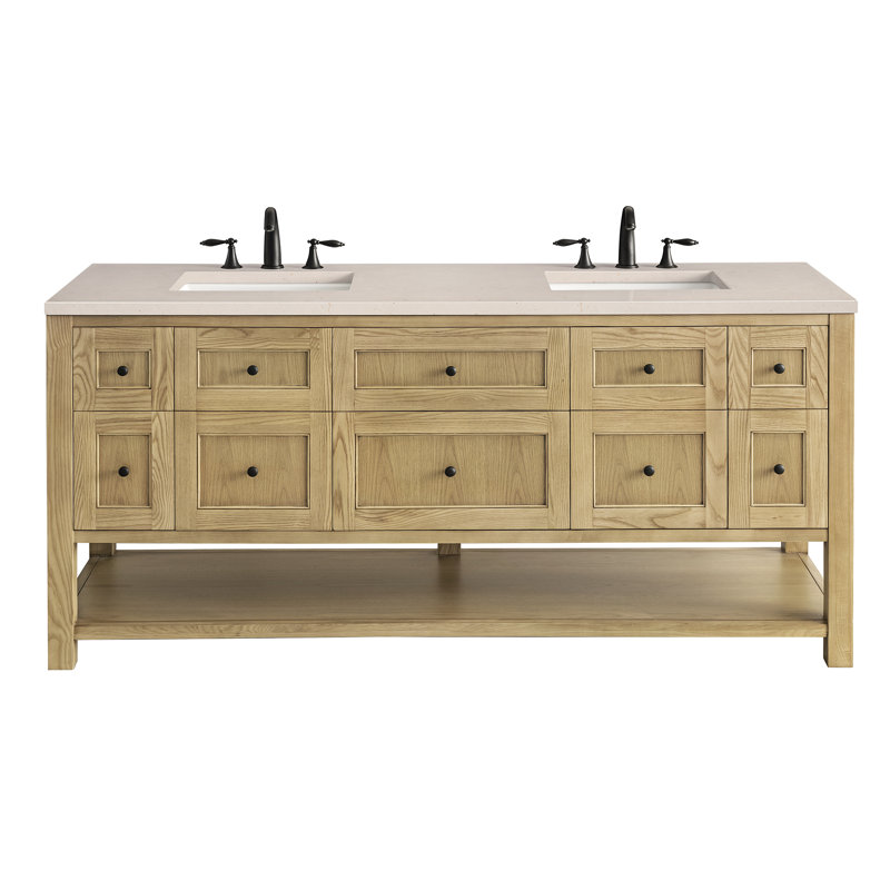 Breckenridge 72'' W Double Vanity, Light Natural Oak, Carrara White, 8" Widespread