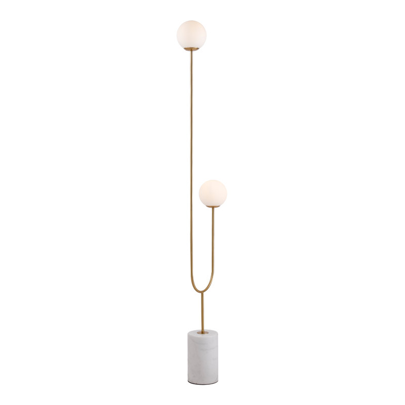 Velio Moon-like Brass Uma Floor Lamp With 2-glass Shades, Polished