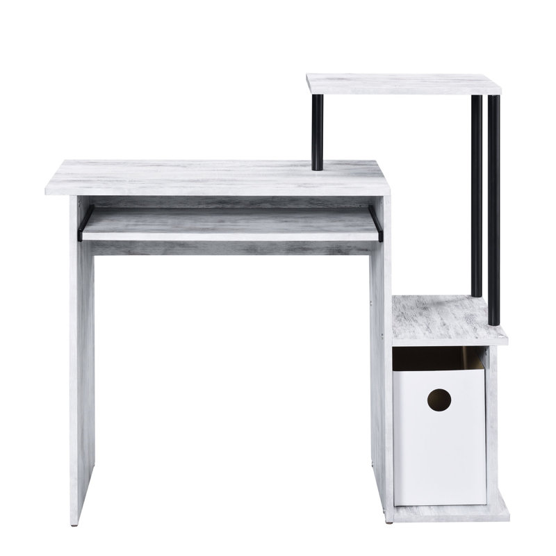 Élégant bureau avec plateau pour clavier en couleur antique blanc et noir, Gris