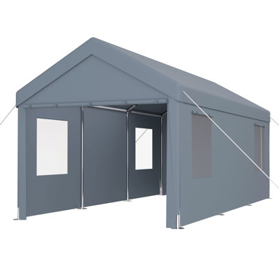 Carport 10' X 20' Portable Garage, Heavy Duty Car Port Canopy With 2 Roll-Up Doors & 4 Ventilated Windows For Car, Truck, Boat, Garden Tools