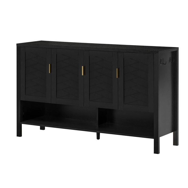 Buffet de rangement 4 portes avec tablette ouverte Abrail, Noir