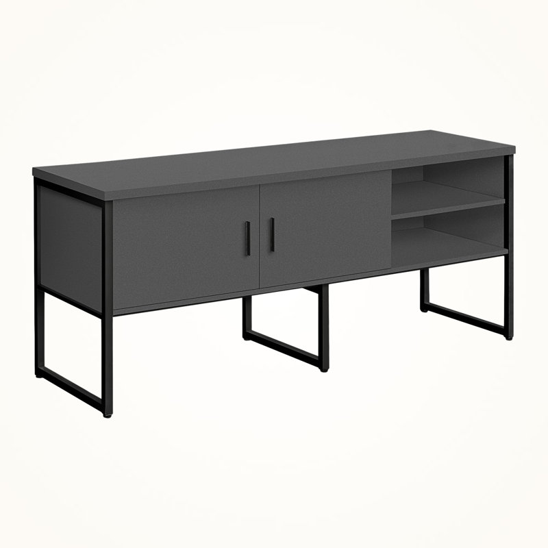 Rangement de bureau avec base en métal noir Cyprien et comptoir gris, H 29,85 po x l 70,64 po x P 23,36 po