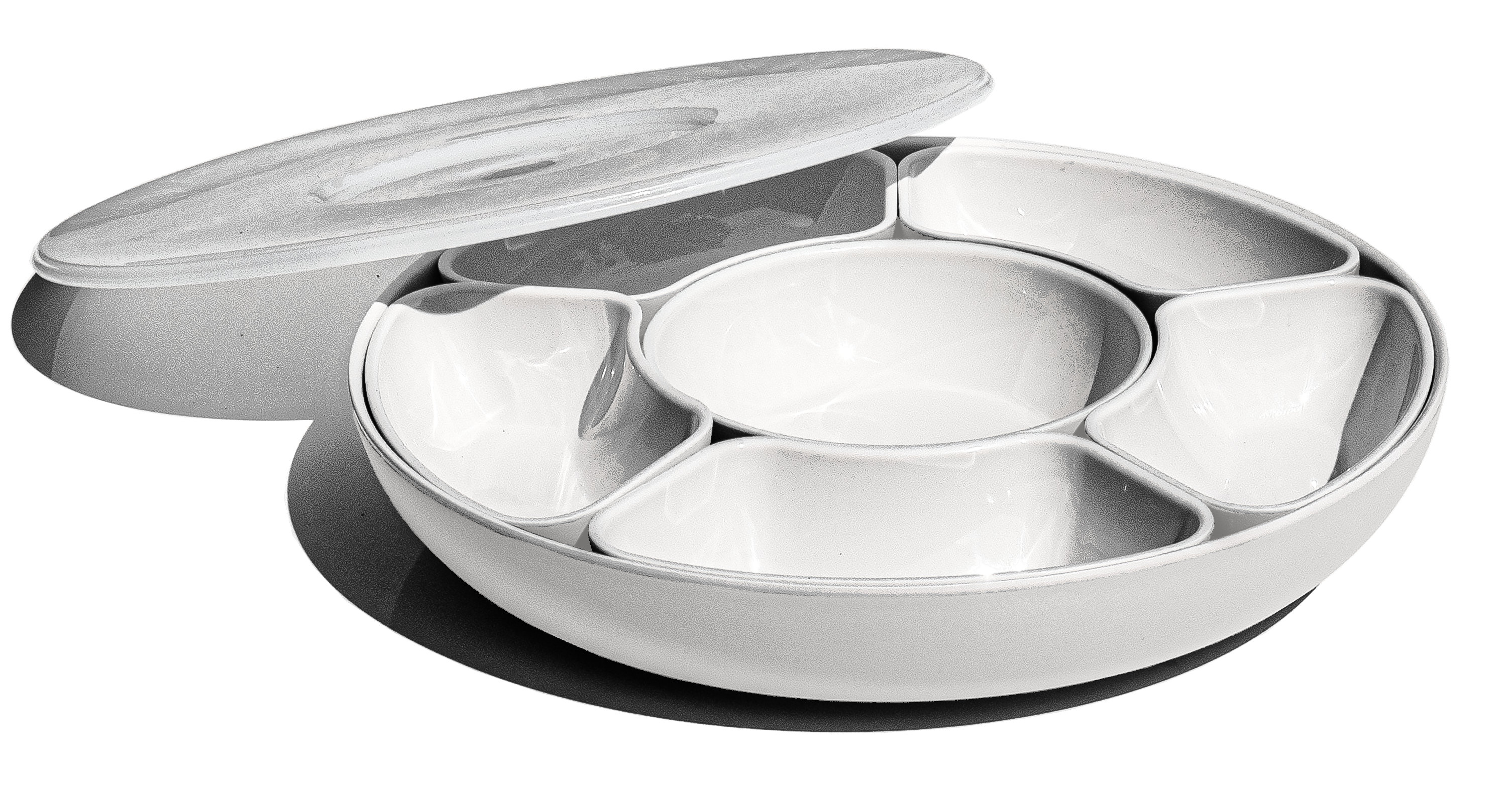Dovecove 8pc Divided Server with Lazy Susan and Lid. PolyPropylene | Wayfair
