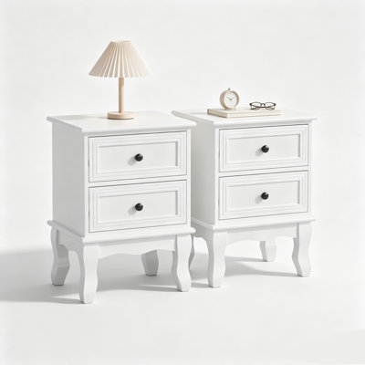Table de chevet à 2 tiroirs, style campagne française, avec pieds sculptés élégants, petite table d'appoint pour chambre, salon ou chambre d'amis