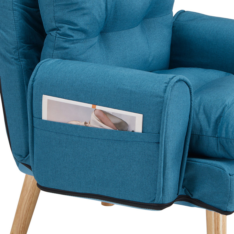 Upholstered Accent Chair with Footstool, Blue