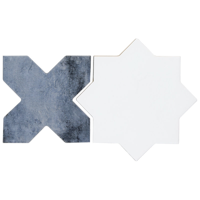Parma Star-Crossed 6x6 Matte Terracotta Look Porcelain Floor and Wall Tile, Polished White/Blue