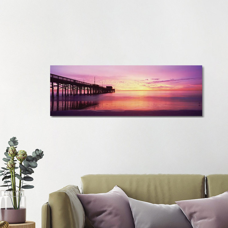 Silhouette of a Pier at Sunset, Newport Pier, Newport Beach, Balboa Peninsula, California, USA 1 Piece Wrapped Canvas Panoramic Wall Art