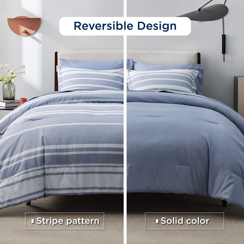 Ensembles d'édredon à rayures Bed-In-A-Bag, Bleu, Lit double