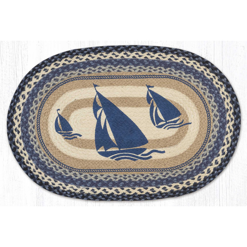 Tapis nautique ovale rustique 30 po Earth Rugs, Bateau bleu