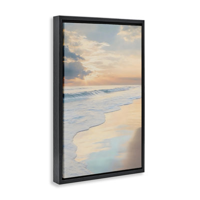 Tranquil Beach with Sunset Reflection  Floater Canvas Wall Art, design by LSR Creative Studio
