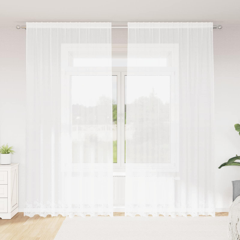 Curtains With Curtains Floral White Polyester, 200cm Width x 280cm Drop