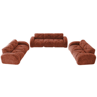 3 Piece , 2 Pieces Of Seater And 1 Seater, 7 Seat Oversized With Luxury Look, Soft Velvet, 32d High Density Sponge, No Assembly, Red Brown Two - Seate