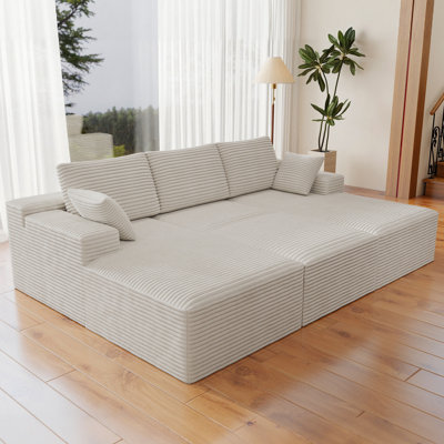 Koli 98" Sleeper Chaise Lounge, Queen Size Sectional Couch, Corduroy Fabric by Mercer41