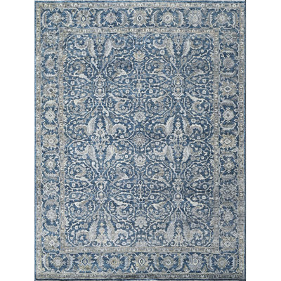 Hand Knotted Wool Area Rug in Blue