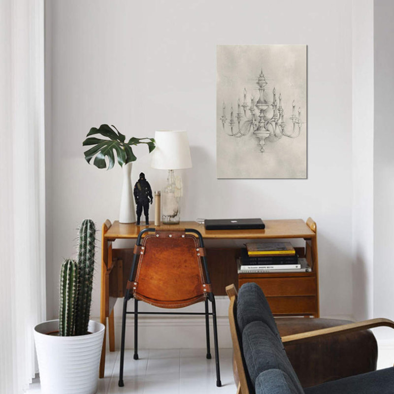 «Chandelier Schématique I», impression sur toile, H 12 po x l 8 po x P 0,75 po, Toile tendue