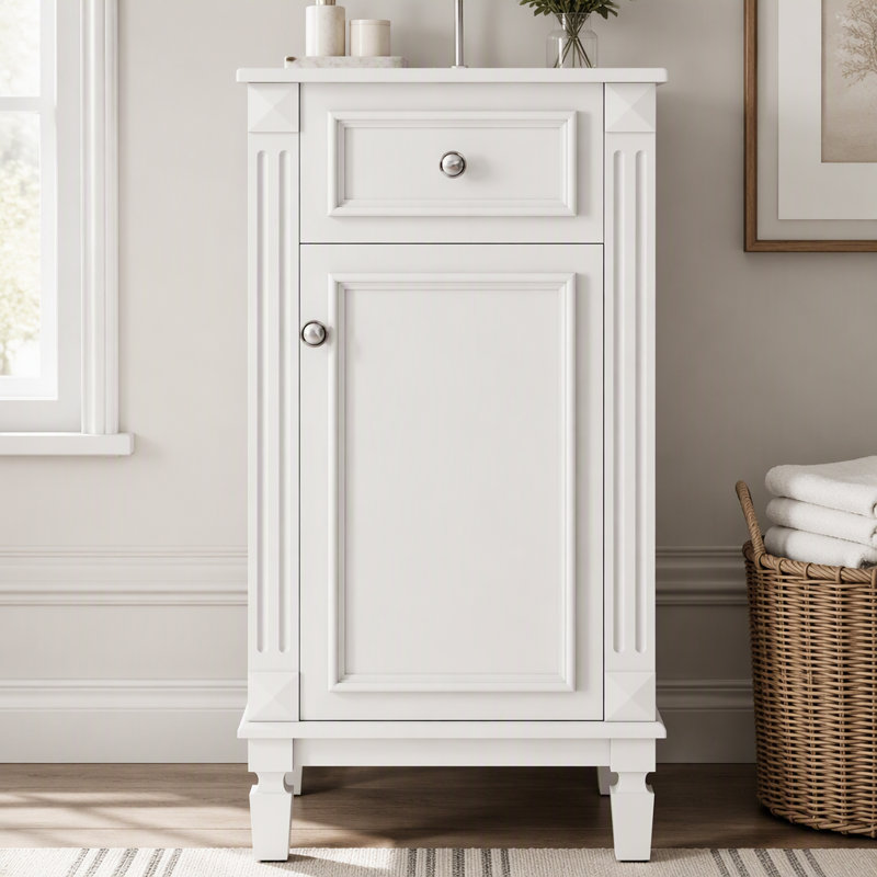Meuble-lavabo de style français de 45,7 cm (18 pouces) avec porte à fermeture en douceur, White, Argent