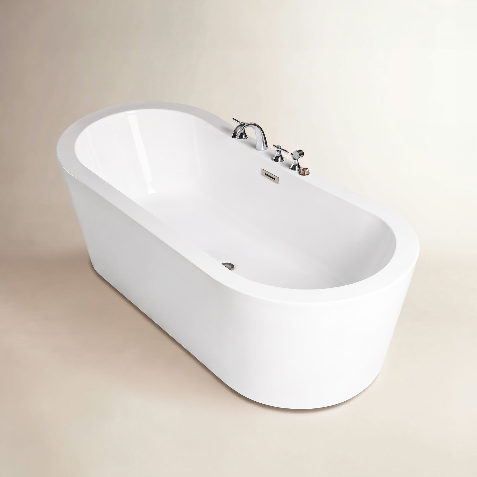 66" x 32" Freestanding Soaking Acrylic Bathtub & Faucet Combo, Installation Required, Brushed Nickel