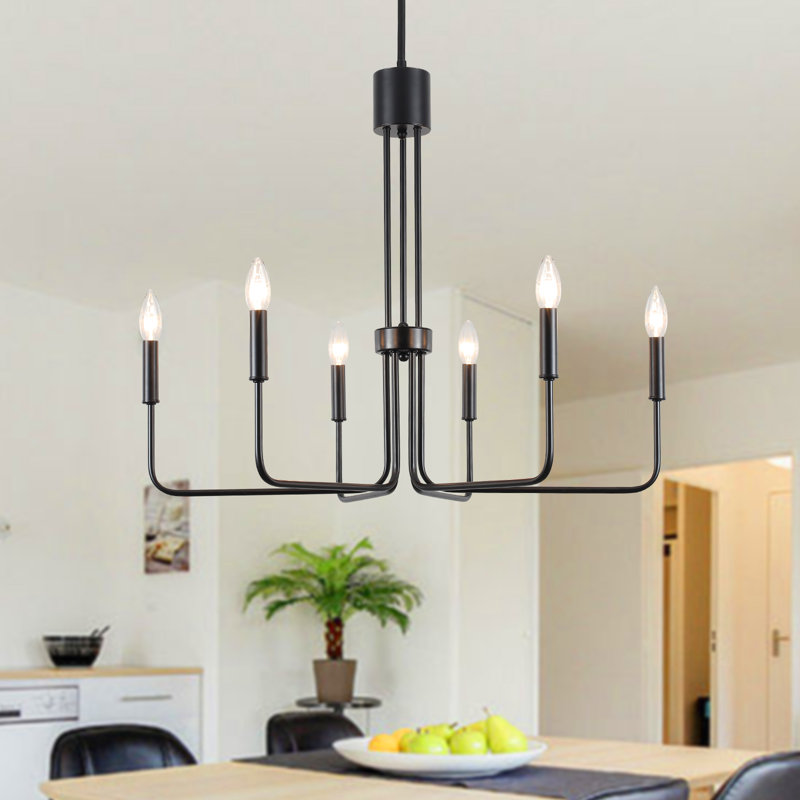Luminaire suspendu de style lustre minimaliste moderne à 6/8 lumières pour salle à manger Velleda, Noir mat, 6