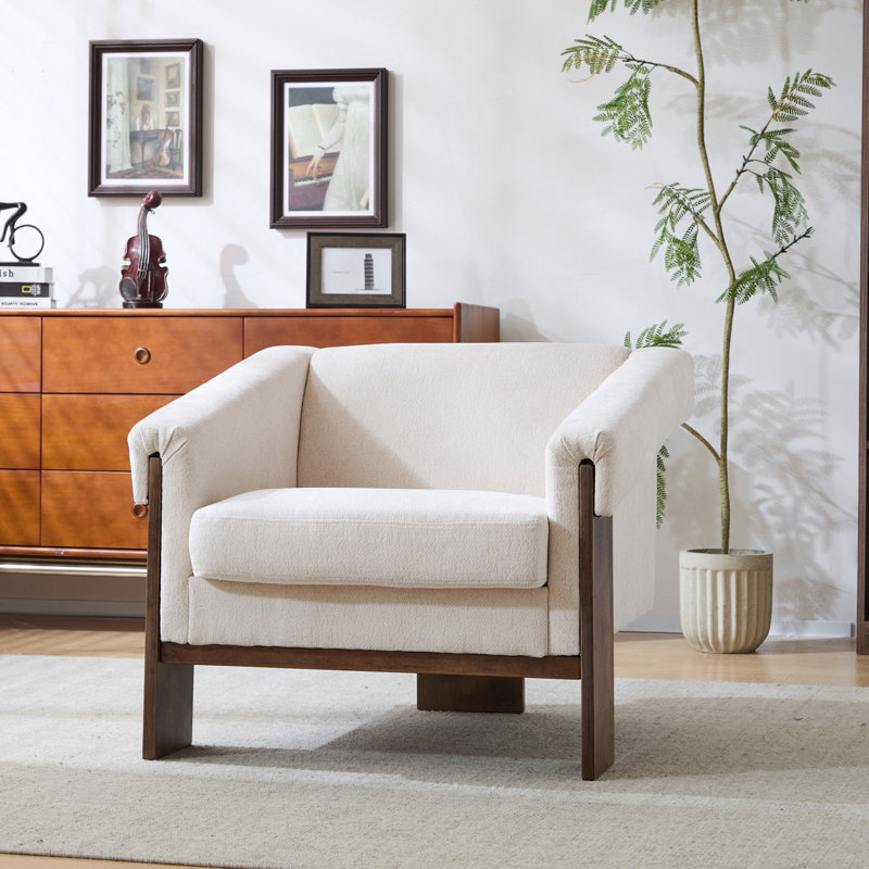 Chaise d'appoint Mid-Century moderne, chaise confortable, Beige