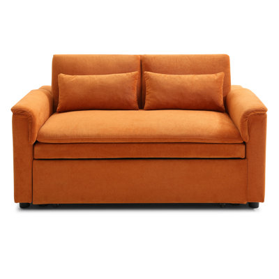 55" Velvet Two Seater Pull Out Sofa Bed, Adjustable Backrest With  USB Ports, Two Side Pockets, 3 In 1 Convertible Sleeper Sofa Bed, Modern Love Seat Lounge,2 Waist Pillows For Living Rooms