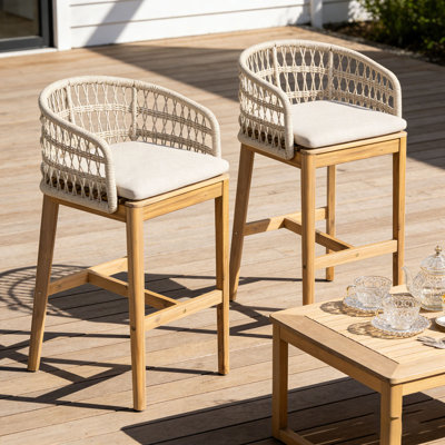 Outdoor Wood and Rope Barstool