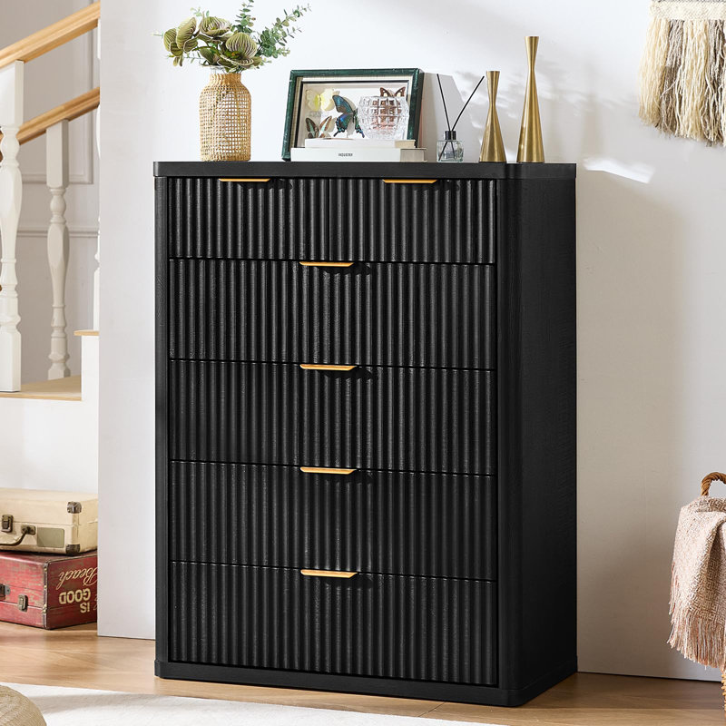 Commode à 6 tiroirs pour chambre à coucher Farmhouse, Noir