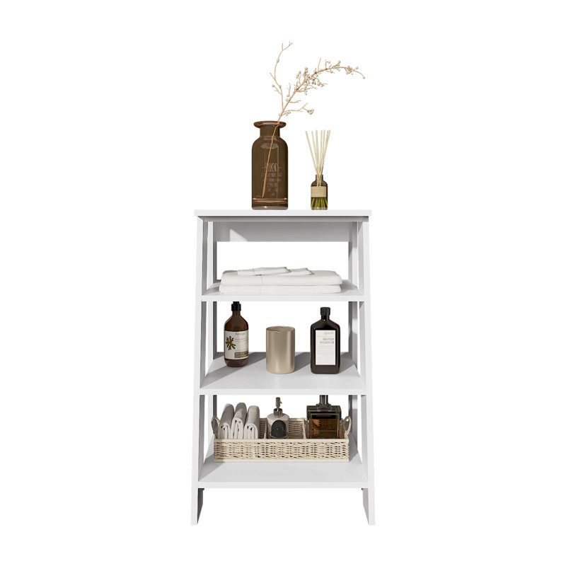 BATHBI 4-Tier Ladder Shelf Organizer For Bathroom, Side Table, Living Room, 29.84" H x 17.34" W x 17.14" D, White