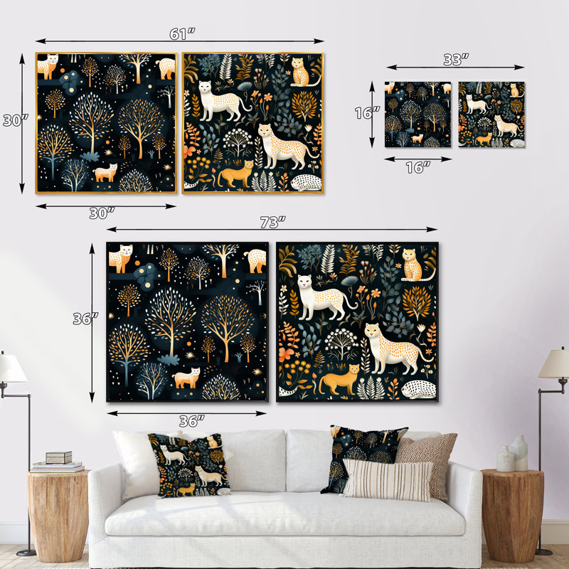 Ensemble de 2 animaux bleus, mystiques et mystiques, Cadre flottant noir, H 16 po x l 33 po