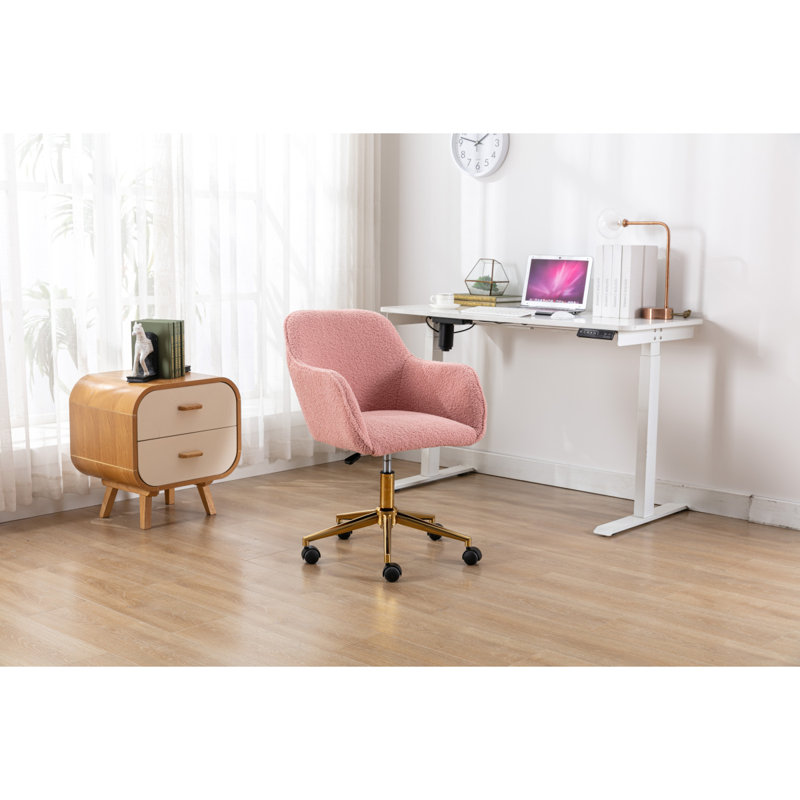 Chaise de bureau polyvalente et réglable avec pieds en métal et roulettes lisses pour un confort accru, Laine rose