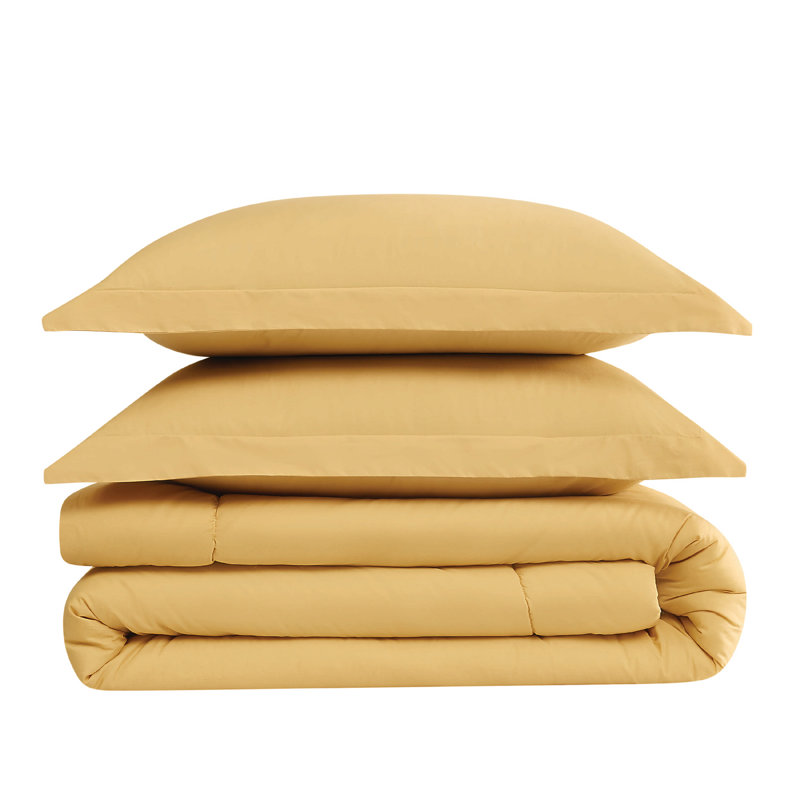 Ensemble d'édredon en percale de coton unie Brooklyn Loom, Double/Grand et 2 taies décoratives standard, Jaune moutarde