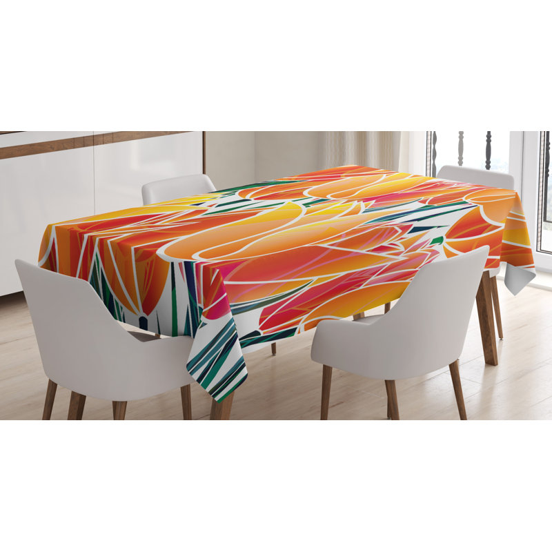 Ambesonne Tulip Tablecloth, Exquisite Flourishing Tulip Garden With Vivid Colored Endless Petals Eco Illustration, Rectangular Table Cover For Dining Room Kitchen Decor, 52" X 70", Orange