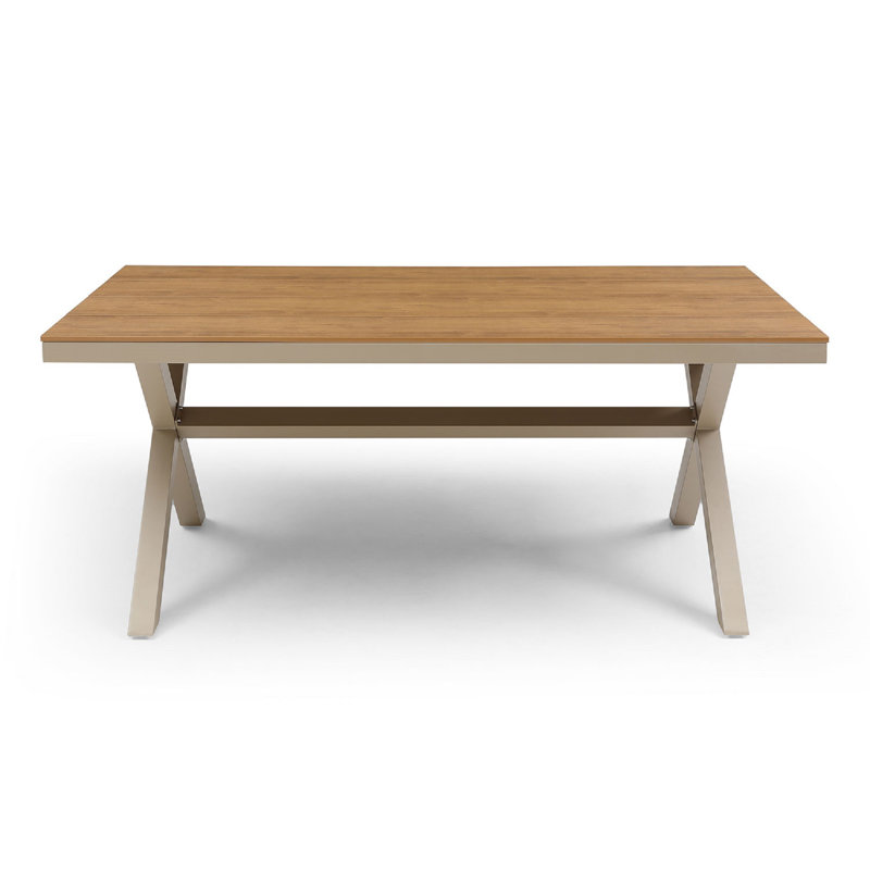6 - 8 Person Outdoor Dining Table, Aluminum Rectangular Patio Table With X - Shape Legs, Teak Finish – Weather Resistant
