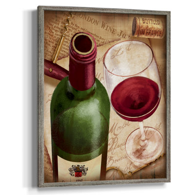 Merlot vin, reproduction encadrée - bois massif
