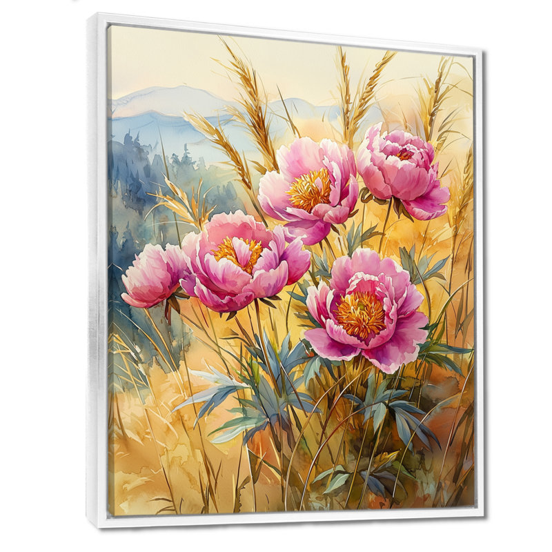 Pivoines à l'automne - Hillside III - Pivoines, impressions sur toile, H 32 po x l 24 po, Reproduction avec cadre flottant